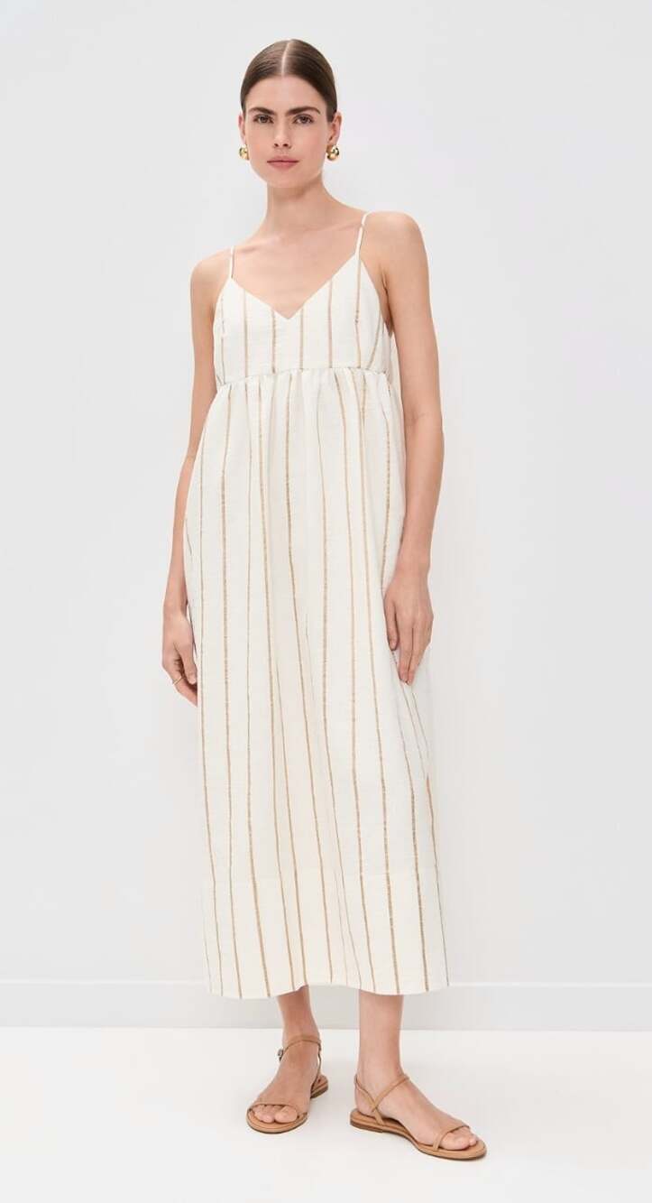 Jenni Kayne NWT Cove Dress in Gold Stripe Size XXS V Neck Maxi
